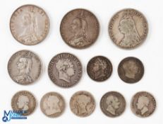 George III to Victoria Silver Coins (12) - 1820 and 1887 half crowns, 1887, 1889 and 1890 double