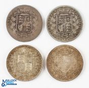 Queen Victoria Half Crown Coins (4) - 1874 and 1883, both worn with 1887 and 1893, both in F/F+
