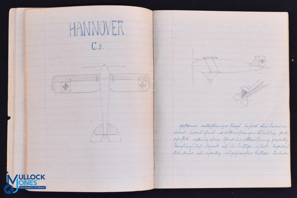 WWI - Aviation a ms book featuring approx 70 reconnaissance drawings of British planes of WWI - - Image 2 of 5