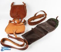 Shooting Hunting Cartridge Leather bags, 2 cartridge belts and a shotgun leather bag, the bags