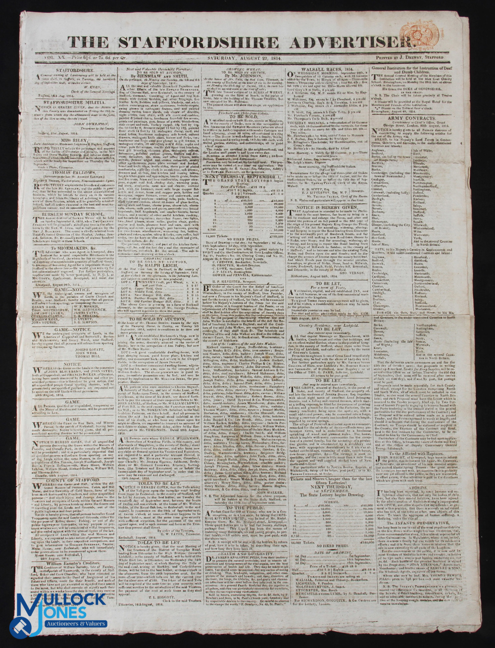 Portugal - Capture of Portuguese Slave Ship 1814 - Original issue of The Staffordshire Advertiser,