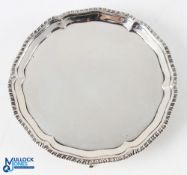 George II Hallmarked Silver Small Waiter London 1771 with gadroon design rim on 3 hoof feet,