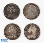 William III to George II Silver Sixpence Coins (4) - William III 1697, Anne 1711, George II 1746 (ex