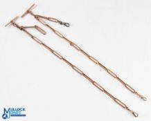 Pair 9ct Gold Jumbo Link Albert Chains each with T-bar and end spring clasps, each link / piece