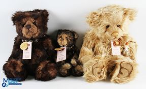 3x Charlie Bear Sofy Toys Limited Edition, to include Snuggle and Wurve with bag