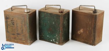 3x Vintage Petrol Cans, Esso, Pratts, BP - a good Pratts can with some original green paint on it