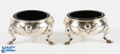 George III Hallmarked Silver Pair of Salts London 1816 each having winged cherub style design to