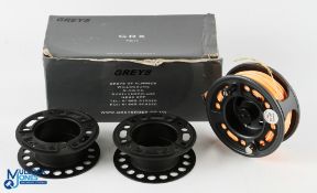 Greys Alnwick GRX 9/11 alloy cassette salmon fly reel with 2 cassettes, 4 ¼
