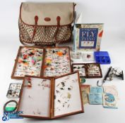 Fly Fishing Collection all within a Shakespeare canvas and leather trim shoulder fishing bag, having