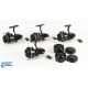 Pair of Mitchell 300 fixed spool LHW reels, both with spare spools in holders - note one good bail - Image 1 of 2
