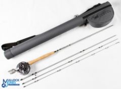 A fine and scarce Lamson Waterworks centre axis carbon trout fly rod 9' 4pc line 4# with inline