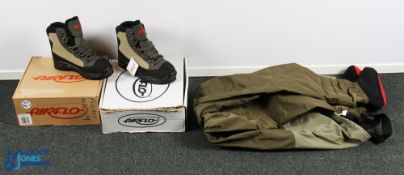 Pair of Airflo stocking foot chest waders, size XL, 100% nylon, neoprene socks, adjustable braces