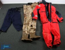 Fishing Waders and Clothes, to include Tung Hsing boot foot waders, nylon camo design with size 44