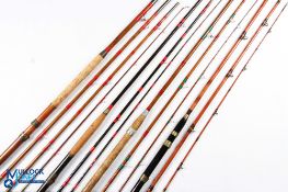 Collection of 4x Vintage Cane float rods - sizes 10ft 6in to 13ft all three piece, unnamed - with