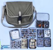 Fishing Bag with Fly Fishing Boxes, to include 2 Loch Leven fly boxes with trout flies, a very clean