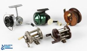 A mixed collection of reels, comprising: Allcocks Casteasy fixed spool reel, LHW, good bail, runs