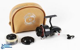 Mitchell 410 blue fixed spool reel with cased spare spool, runs very well with good bail, on/off