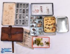 A collection of fly boxes and wallet as follows: Allcocks Redditch fly tin 6 ½