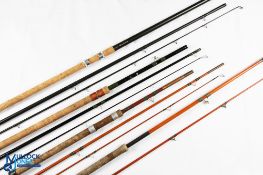 A collection of course rods, made up of: Daiwa Matchman Leger hollow glass rod 3160, 9' 3pc 24