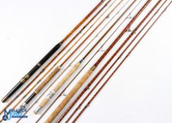 4x Various Rods - Robertson of Glasgow 16ft 3 piece split cane salmon fly rod with spare top,