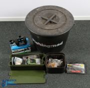Fishing Mad large Bait Bucket with coarse fishing items of a good clean Shakespeare Sigma multiplier