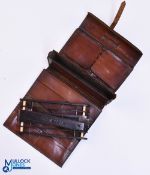 Period Coarse Fishing Tackle Line Winder with a fitted leather case, hard wood with bone spacers,