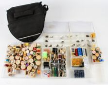 Fly Fishing Fly-Tying Accessories Collection of wooden reels, of silk, wire, flash, wool with makers