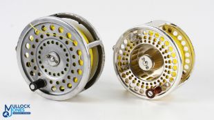 Hardy Marquis Salmon No.2 alloy fly reel, ribbed brass foot, composite calliper check, backplate