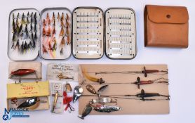 Period Fishing Tackle, a collection to include Wheatley slim alloy fly tin foam fitting with #60