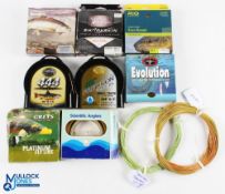 Fly lines, new and used, as follows: Cortland 444 WF9 FS new. Grey's Platinum WF7 medium sink.