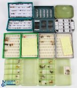 Trout Fly Fishing Fly Boxes, with wet and dry flies inside, with noted boxes of 2 plastic fox boxes,