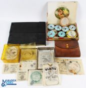 Period Fishing Cast/Line Gut, in a Leather Tackle Wallet, a selection of packets of gut by makers of