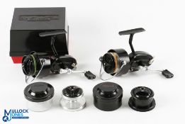 A pair of Mitchell fixed spool reels, as follows: Mitchell 300 with cased spare spool, good bail,