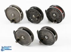 A collection of J W Young & Son Condex alloy fly reels, all with constant check and run well (5)