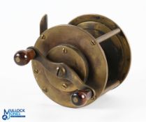 An unusual brass wide drum salmon winch, 3.75