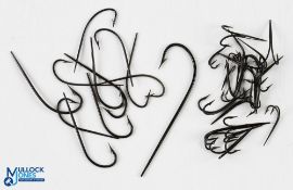 32x Period Blind Eye Salmon Single & Double Hooks, all are Japanned black hooks - 22 doubles sizes