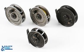 A collection of J W Young & Son alloy trout fly reels, comprising: 3x Beaudex 3.5