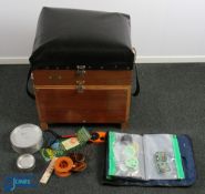 Terry Depledge Wooden Fishing Tackle Box Seat, with padded seat, webbing shoulder strap, brass