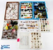 Qty of Trout Wet & Dry Flies, in plastic storage boxes and a painted wooden box - a good selection