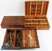 Coarse Fishing wooden tackle, boxes, with contents, 6 wooden boxes with noted contents of