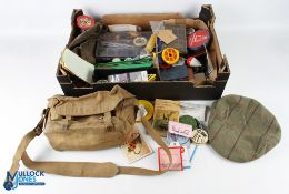 Box of Period Fishing Tackle and Accessories, with a quantity of used items to include: WWII army