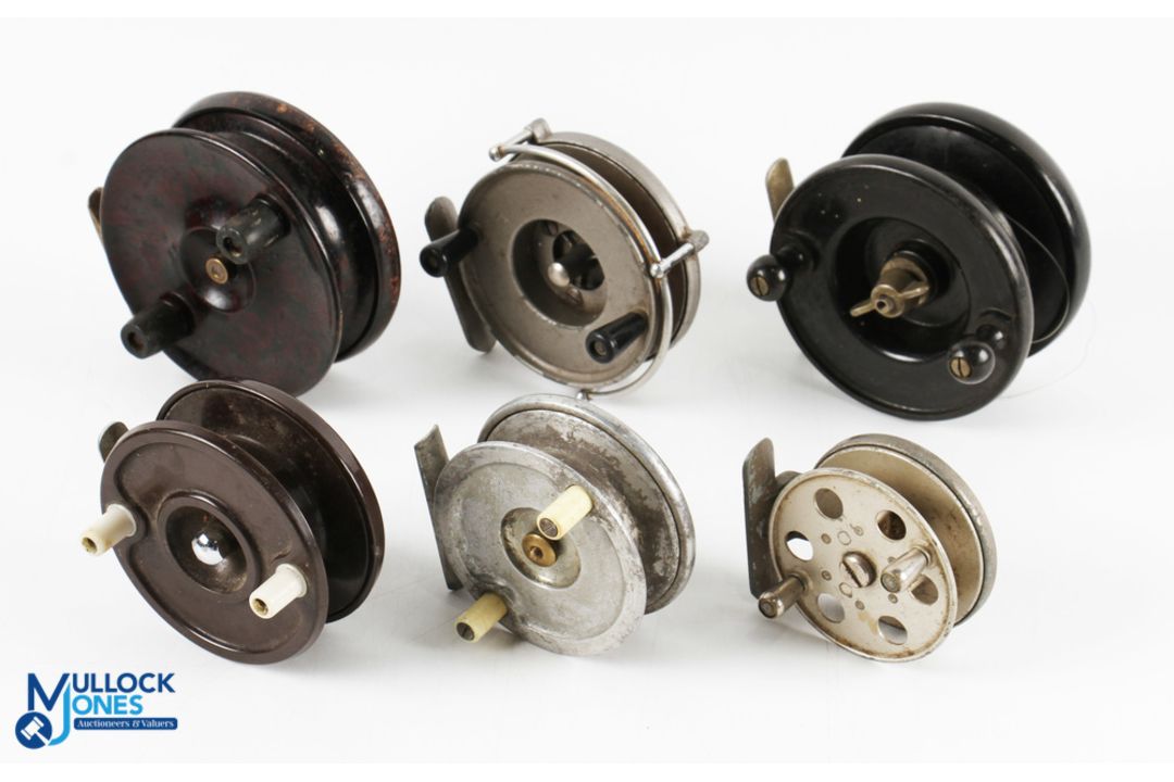 A collection of 3x Bakelite and 3x alloy reels, as follows - The Gemina centre pin 3.25", narrow - Image 1 of 2