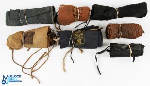 7x Fishing Rod Bags, to include 2 period Hardy Bros 3-piece rod bags (one has a repair to it), a