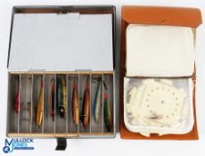 Black japanned lure and trace tin with Hardy Bros, Pall Mall London, sticker to inner lid, 8