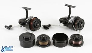 Mitchell 307 fixed spool reel with spare spool (case lid missing), RHW, good bail, 'T' handle,