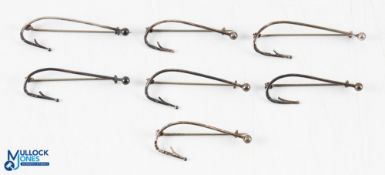 7x Silver Hallmarked Brimingham 1922 Fishing Salmon Fly Hook Blanks Brooches, all ready for dressing