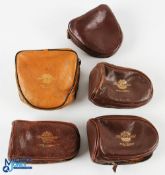A collection of J W Young & Son Redditch leather/pigskin zipped reel cases - all with good zips