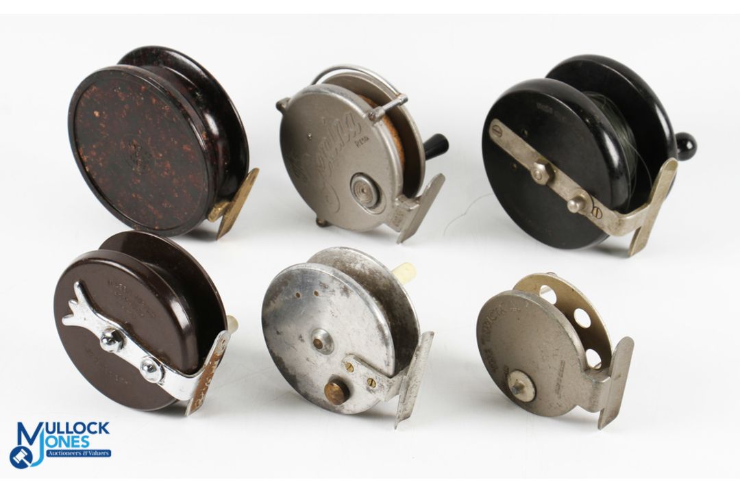 A collection of 3x Bakelite and 3x alloy reels, as follows - The Gemina centre pin 3.25", narrow - Image 2 of 2