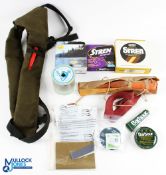 Fishing Accessories, a mixed lot to include an Orvis lifejacket Rio fly line. Stren line, a part