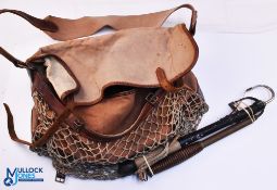 2x Single Draw Fishing Gaffs, a brass example with turned wooden handle having a square draw, with a